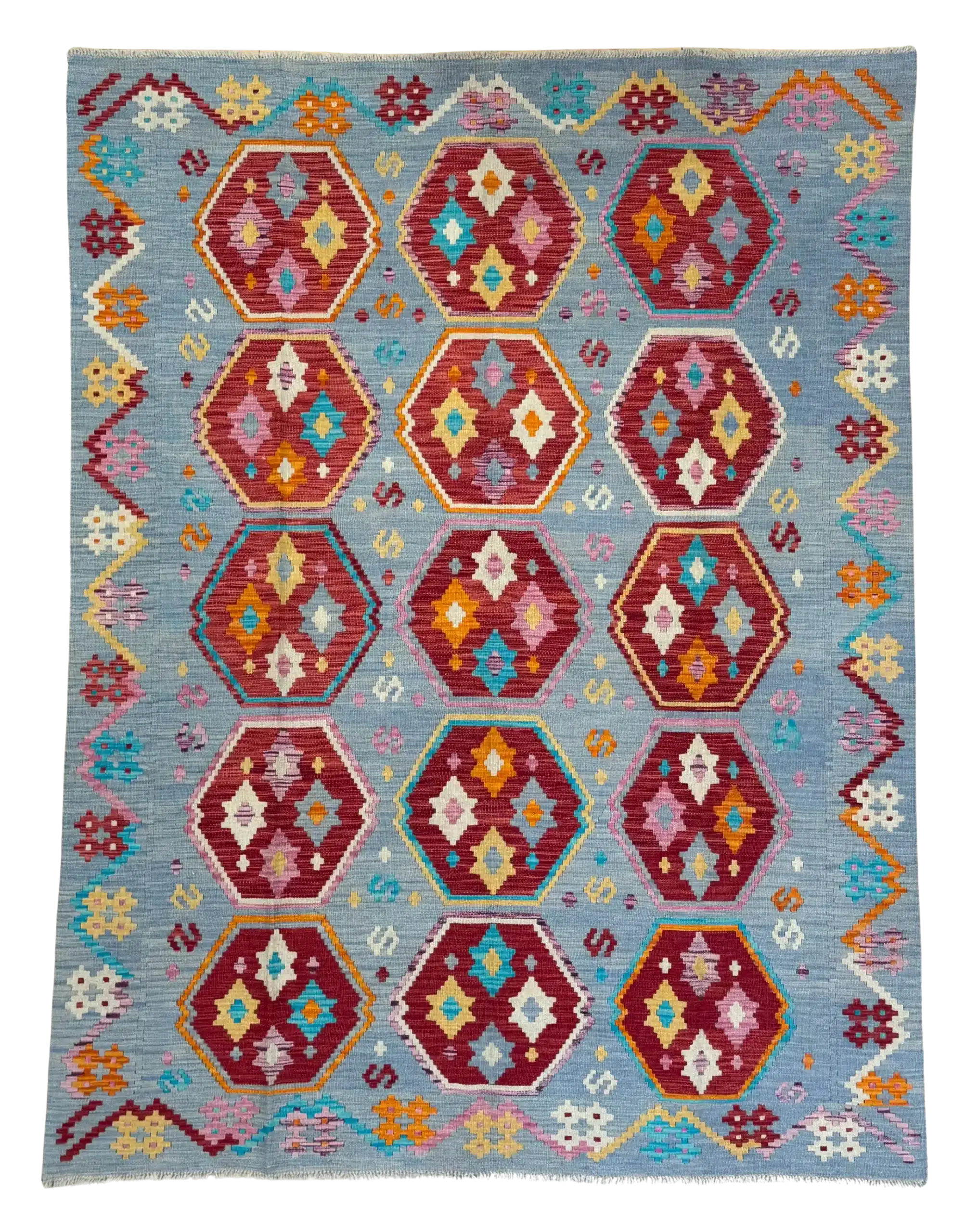 tapis kilim moderne fond bleu